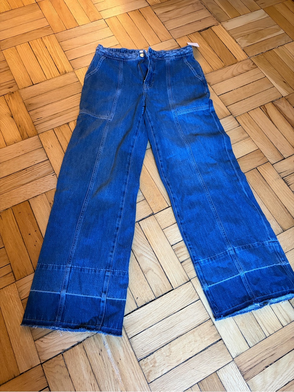 Frame Denim Wide-Leg Blue Patchwork Jeans
